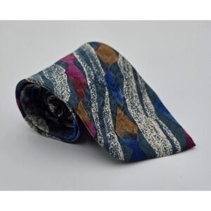 VIAGGIO Silk Tie Geometric Abstract Pattern Blue‎ Burgundy Gold Made in Italy